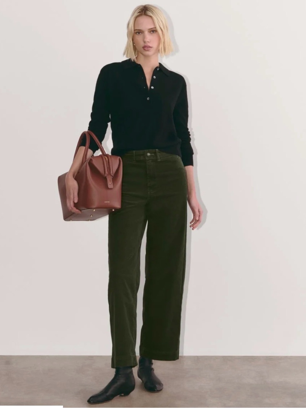 Everlane The Sailor Corduroy Wide-Leg Pant Dark Forest Green Size 12 High Rise